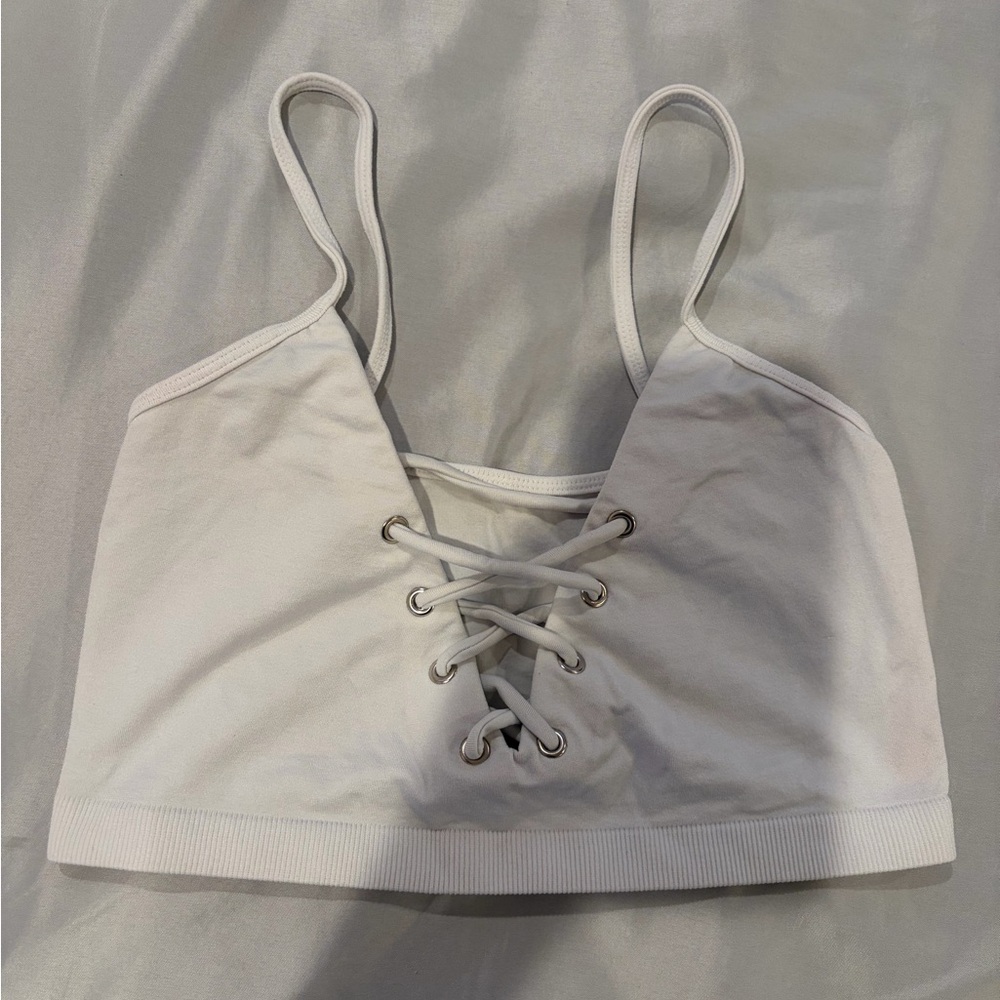 Lace-Up White Bralette with Adjustable Straps